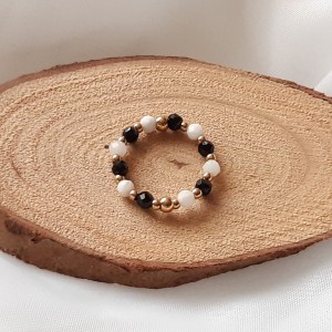 Pierścionek elastyczny, Spinel i Kamień księżycowy (pozłacany)