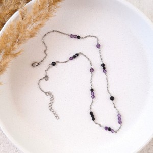 Naszyjnik ametyst, turmalin, onyks, spinel
