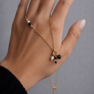 Naszyjnik obsydian, labradoryt, turmalin, onyks, spinel, perła